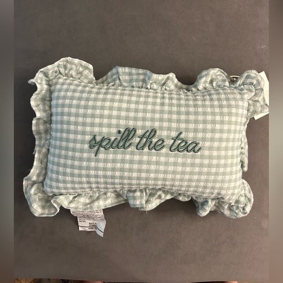 “Spill the Tea” Green Gingham Ruffle Accent Pillow — NWT - Picture 1 of 2